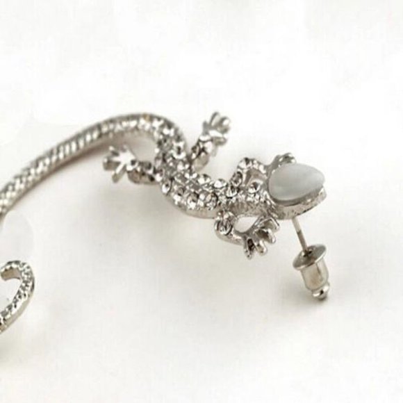 Gold Rhinestone Lizard Gecko Pierced Cuff Earring - Picture 2 of 8